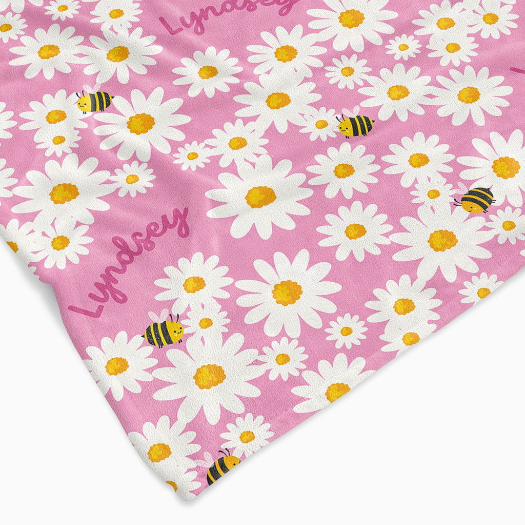 Personalised All Over Name Baby Blanket - Daisies - Blankids