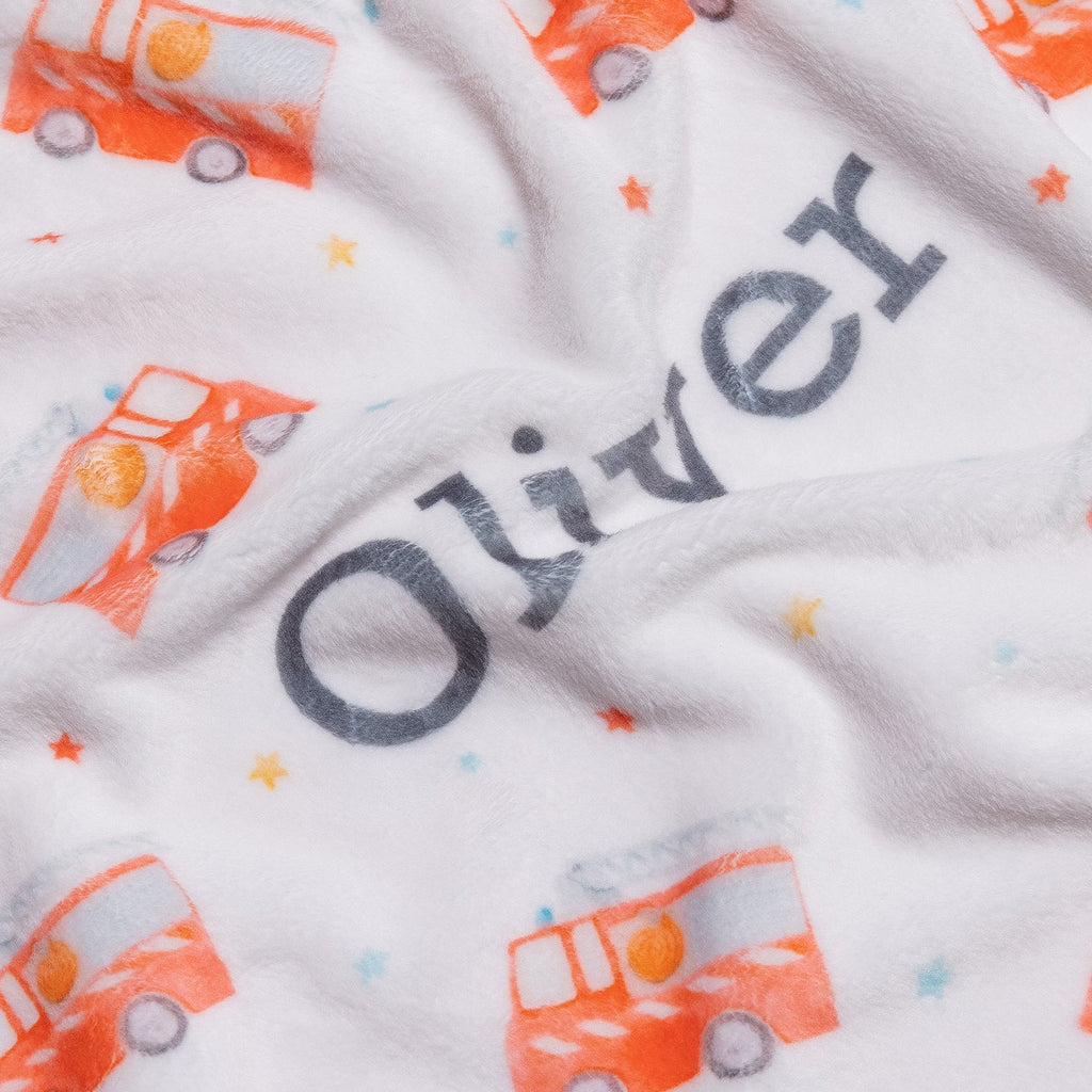 Personalised All Over Name Baby Blanket - Fire Engine - Blankids