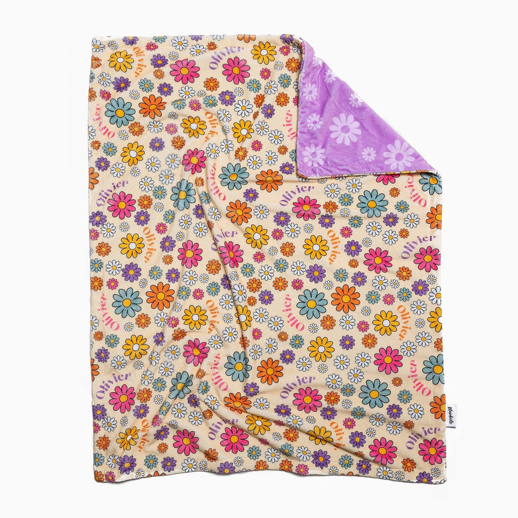 Personalised All Over Name Baby Blanket - Flower Power - Blankids