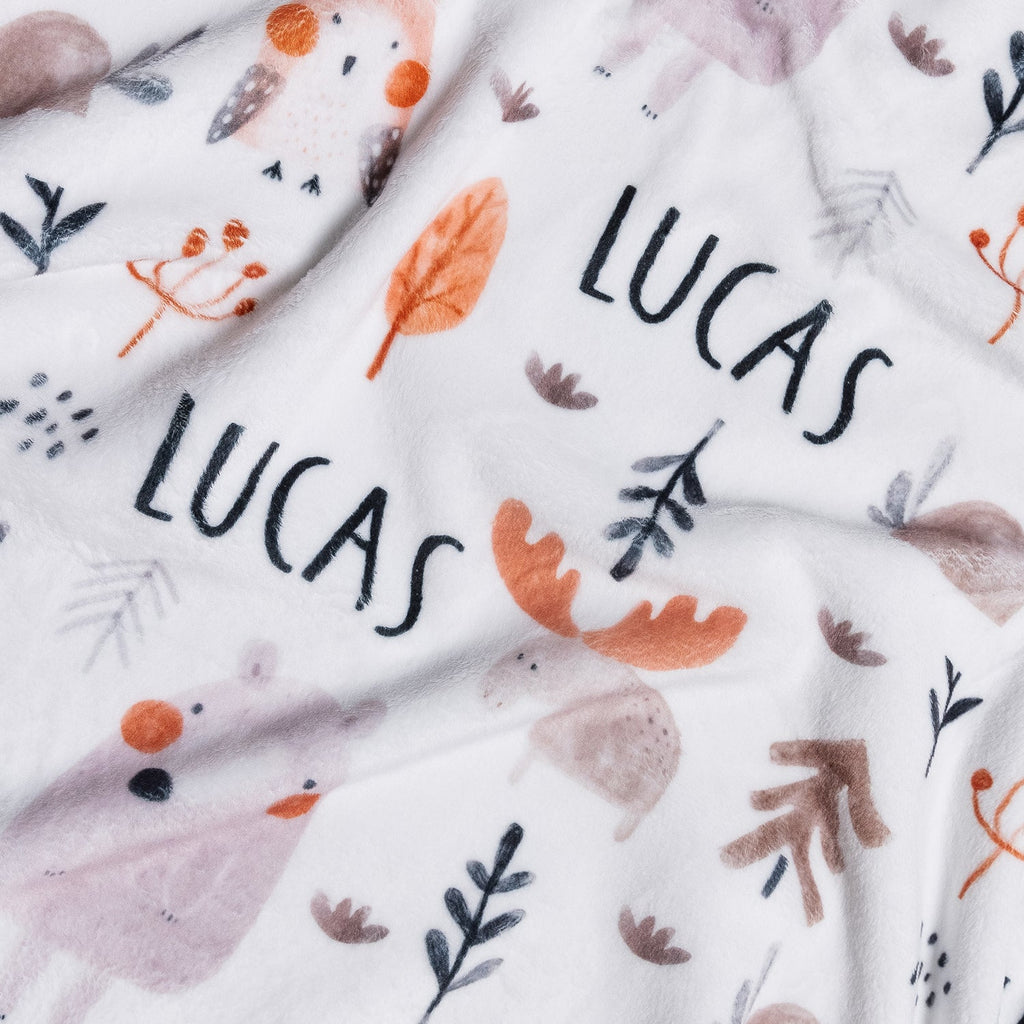 Personalised All Over Name Baby Blanket - Forest Animals - Blankids