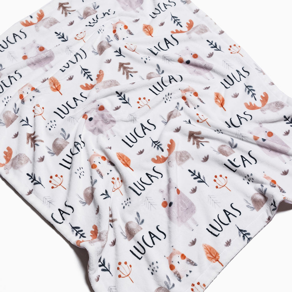 Personalised All Over Name Baby Blanket - Forest Animals - Blankids
