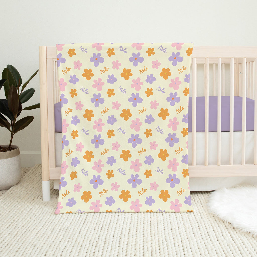 Personalised All Over Name Baby Blanket - Groovy Floral - Blankids