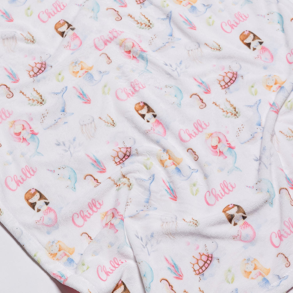 Personalised All Over Name Baby Blanket - Mermaids - Blankids