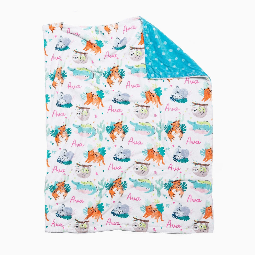 Personalised All Over Name Baby Blanket - Mum and Baby Animals - Blankids