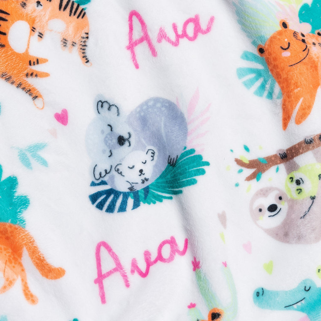 Personalised All Over Name Baby Blanket - Mum and Baby Animals - Blankids