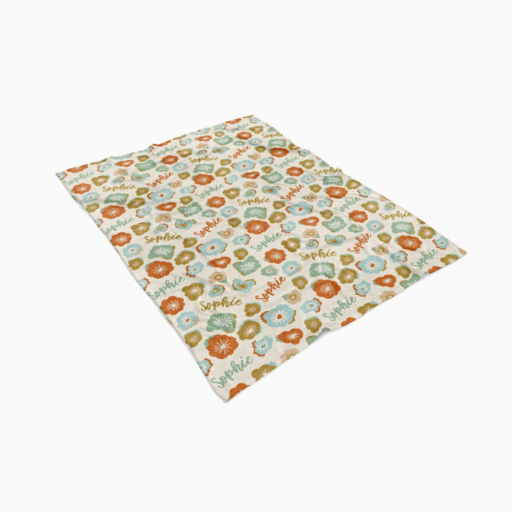 Personalised All Over Name Baby Blanket - Retro Floral - Blankids