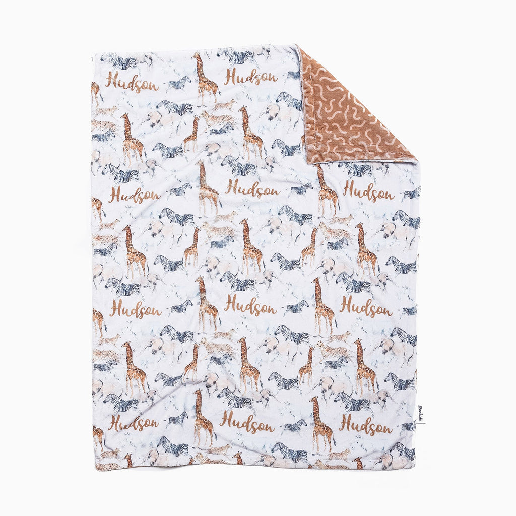 Personalised All Over Name Baby Blanket - Safari Animals - Blankids