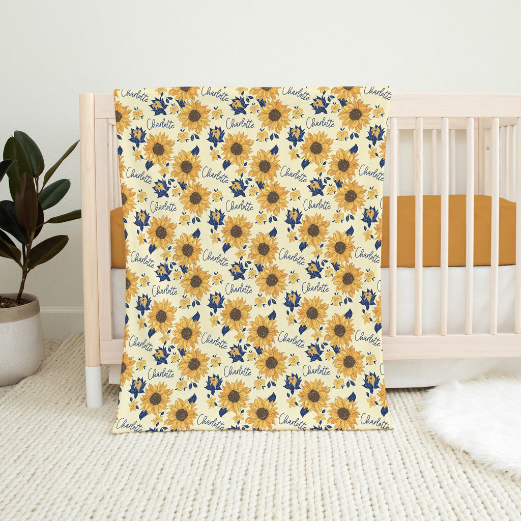Personalised All Over Name Baby Blanket - Sunflower Florals - Blankids