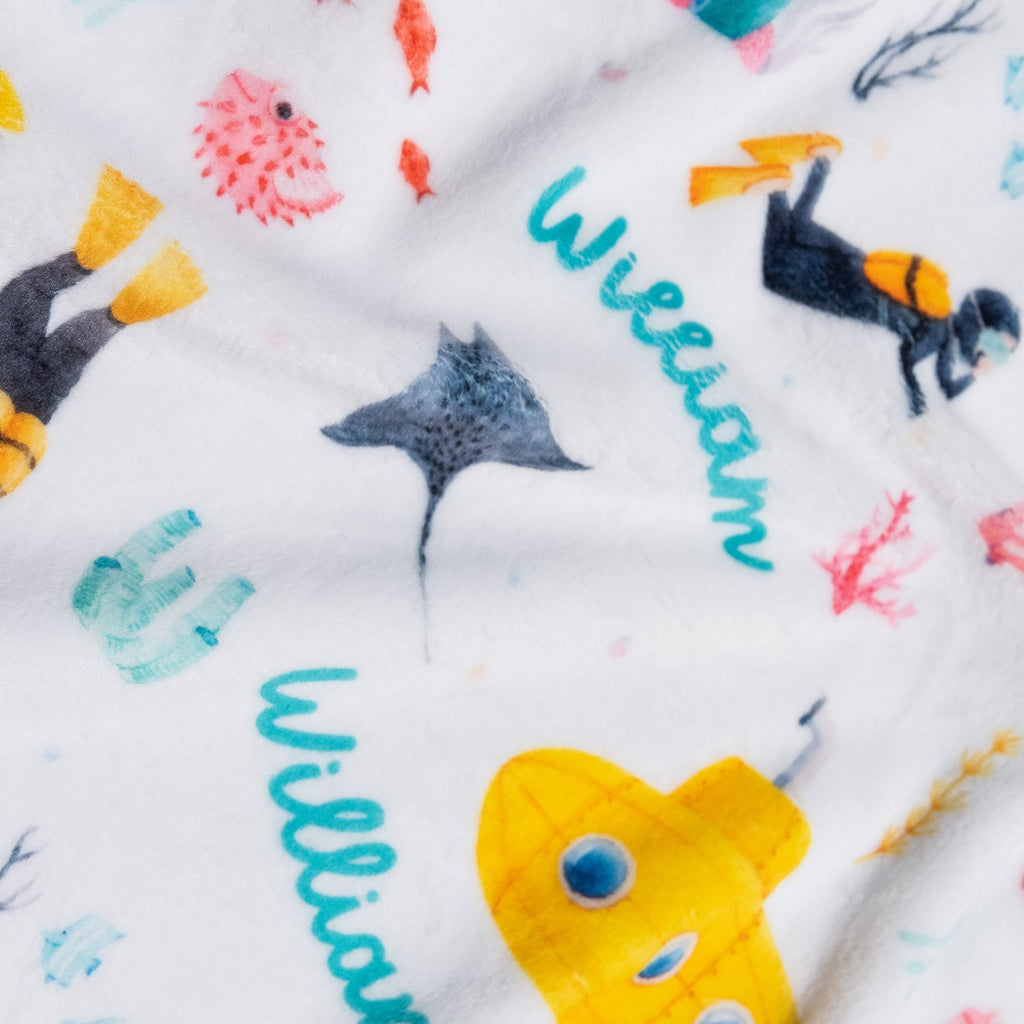 Personalised All Over Name Baby Blanket - Under the Sea - Blankids