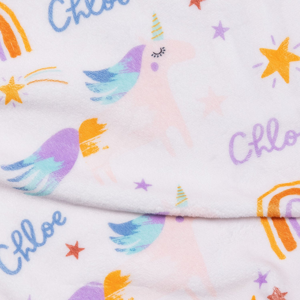 Personalised All Over Name Baby Blanket - Unicorns and Rainbows - Blankids
