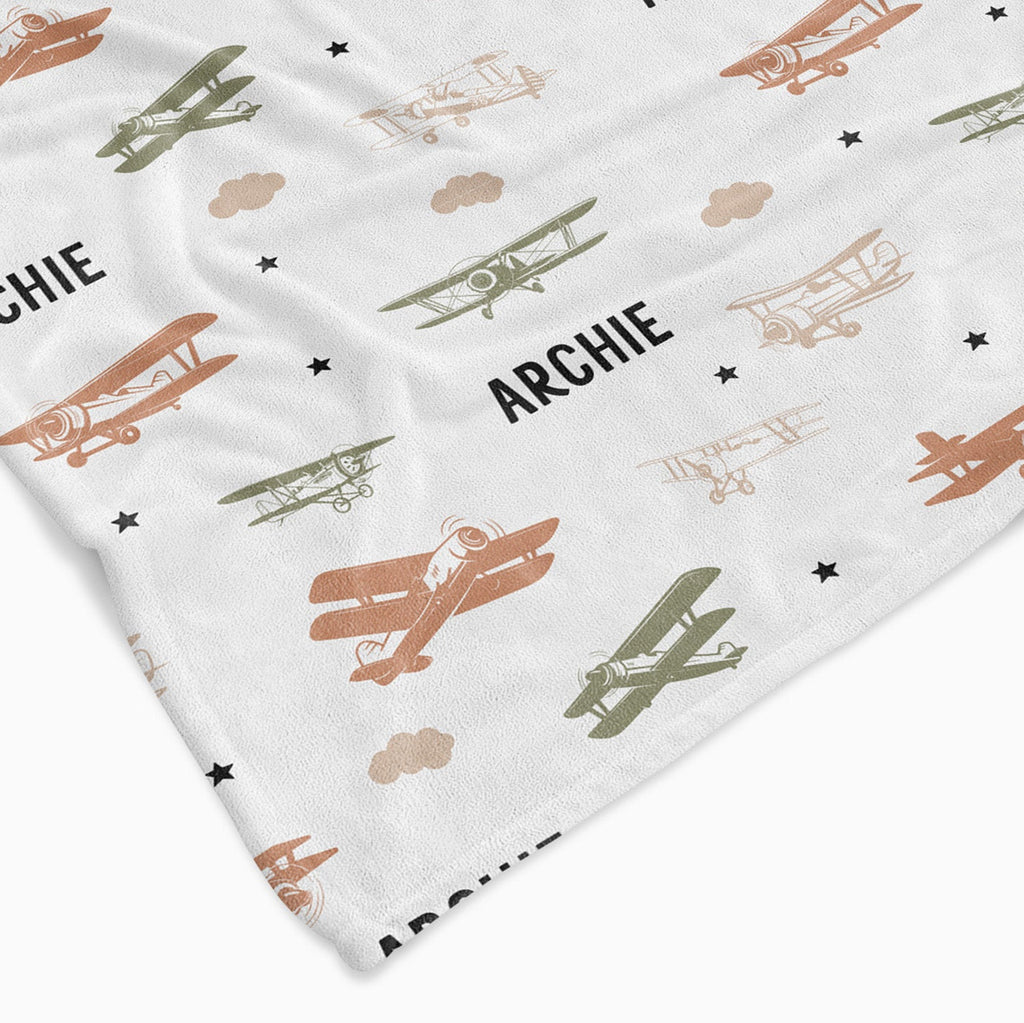Personalised All Over Name Baby Blanket - Vintage Planes - Blankids