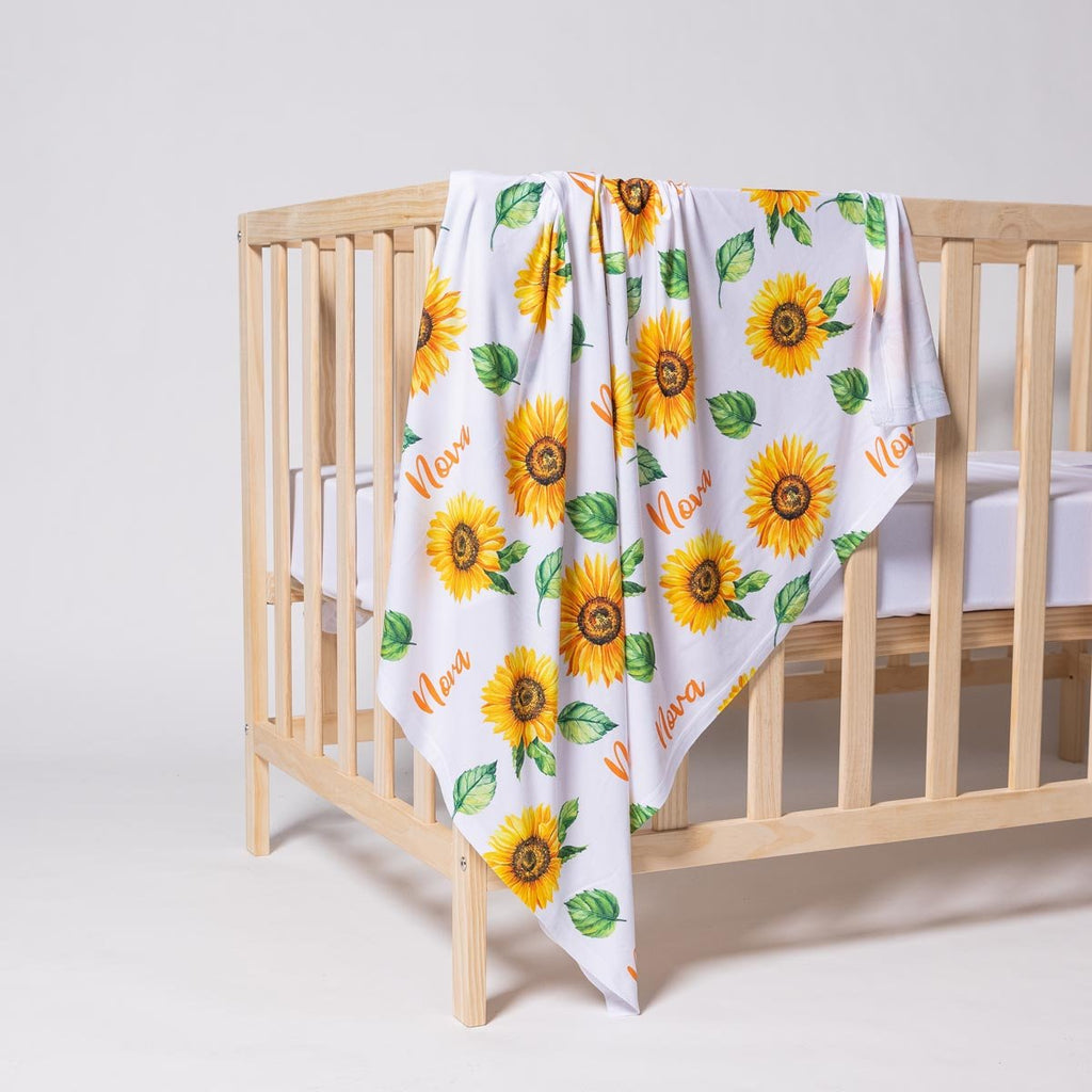 Personalised All Over Name Baby Swaddle - Sunflowers - Blankids