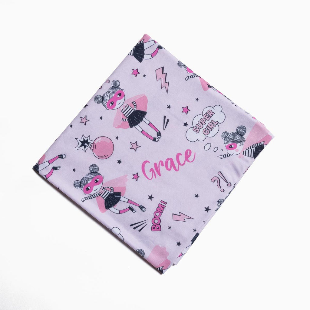 Personalised All Over Name Baby Swaddle - Superhero Girls - Blankids
