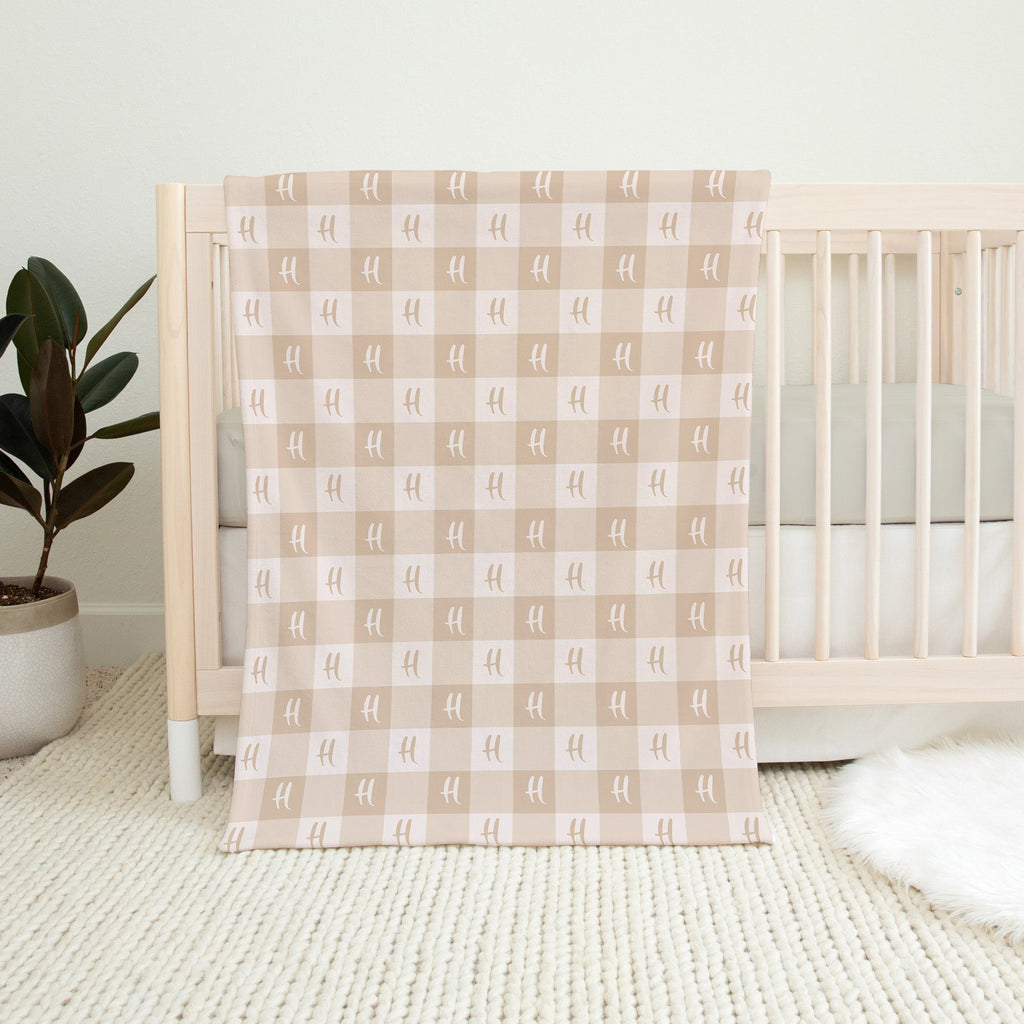 Personalised Gingham Baby Blanket - Sand - Blankids