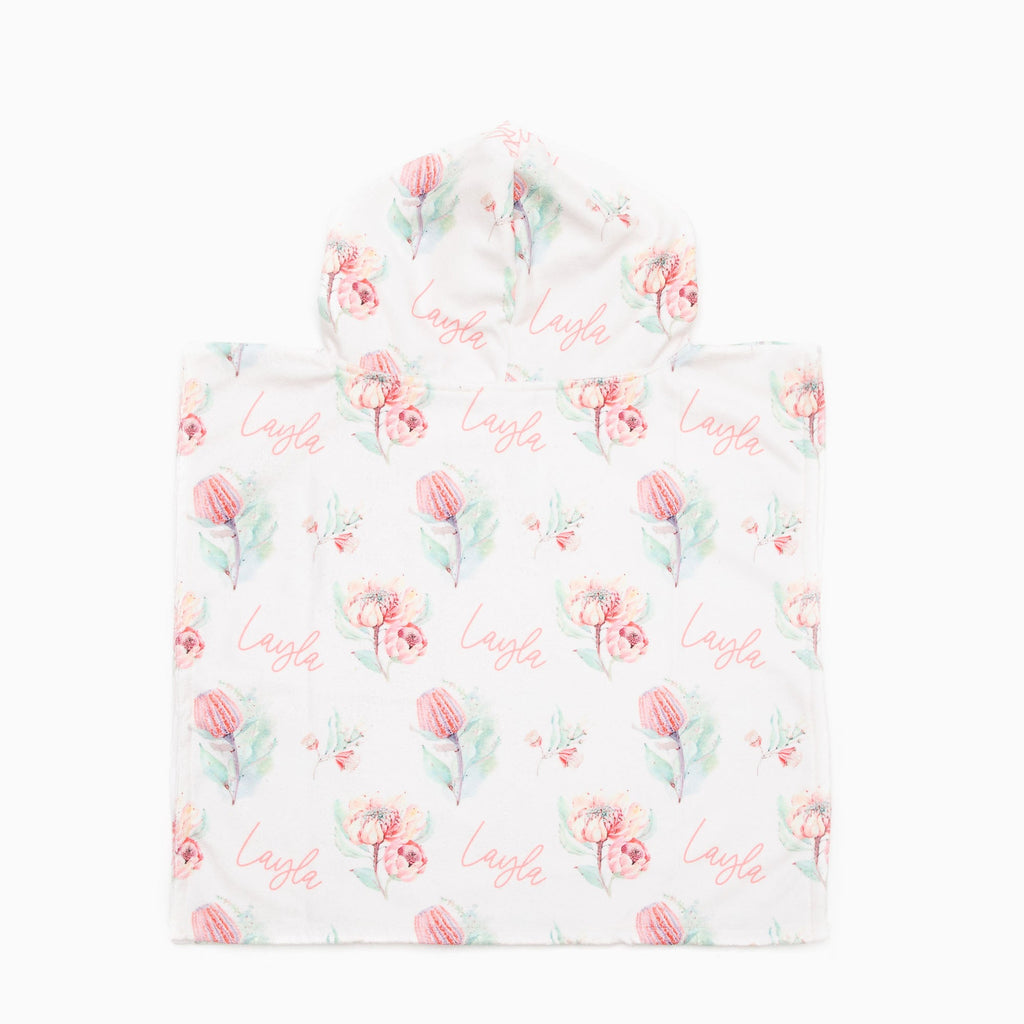 Personalised Hooded Towel - Aussie Florals - Blankids
