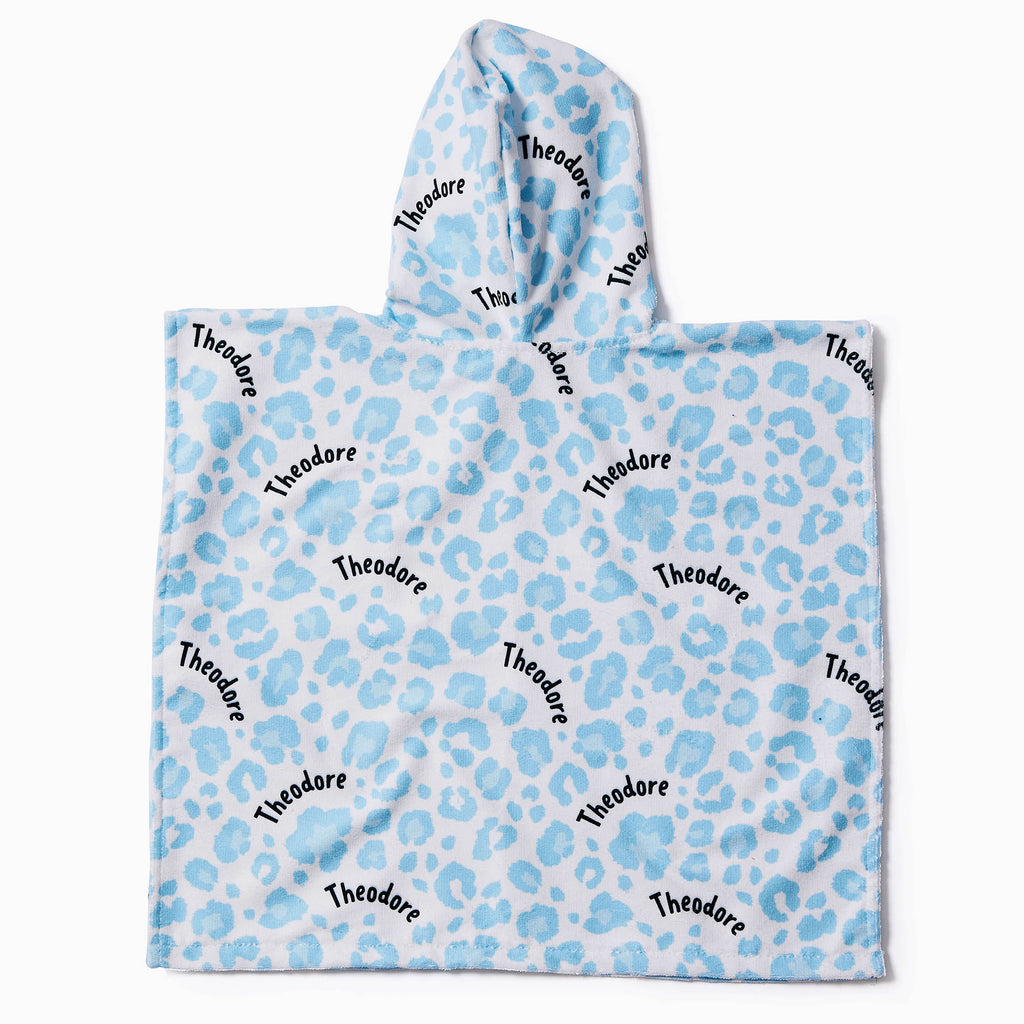 Personalised Hooded Towel - Blue Leopard Print - Blankids