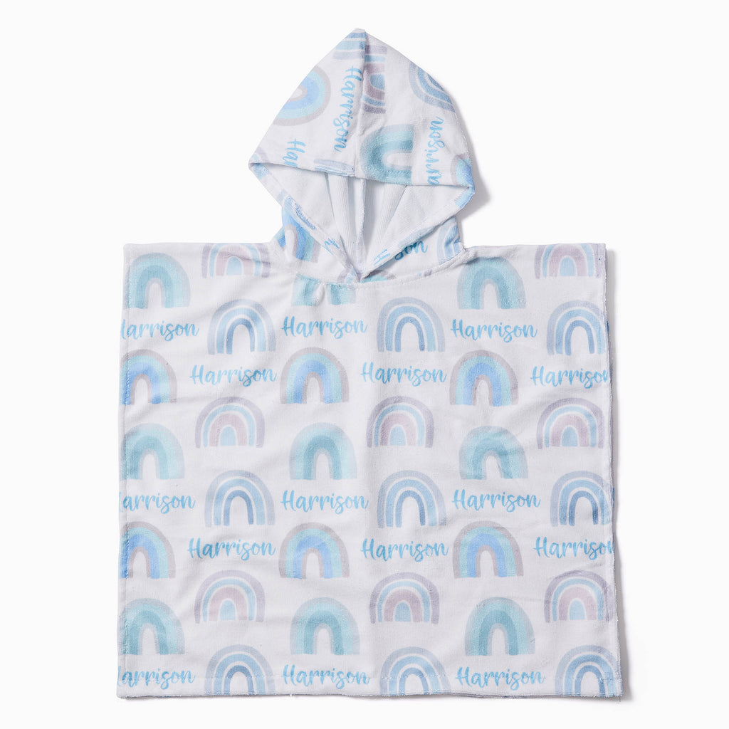 Personalised Hooded Towel - Blue Rainbows - Blankids