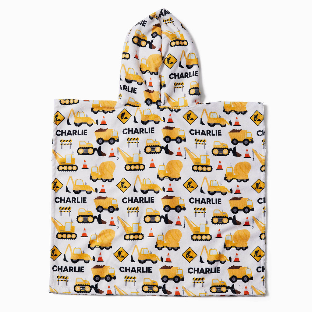 Personalised Hooded Towel - Construction Trucks - Blankids