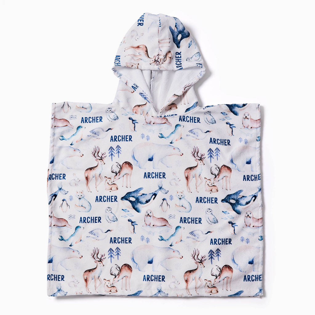 Personalised Hooded Towel - Cute Arctic Animals - Blankids