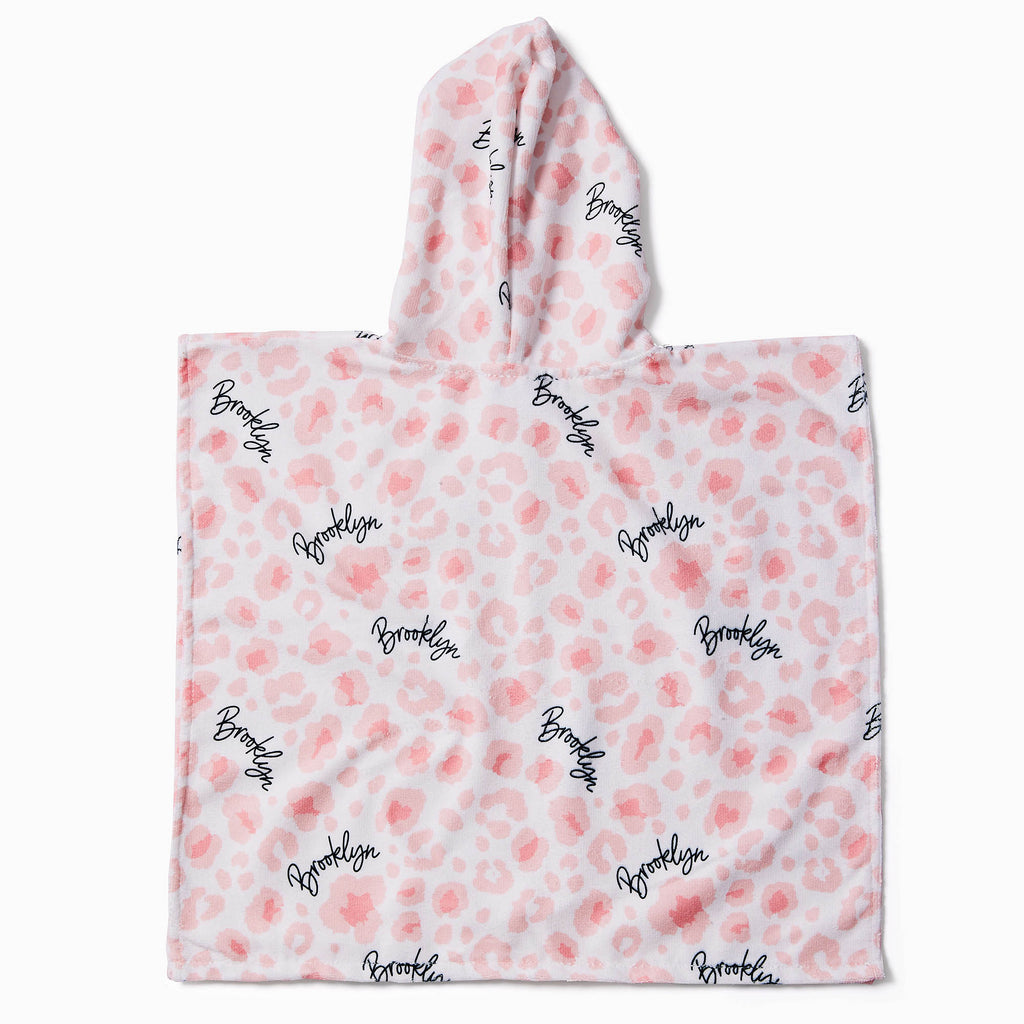 Personalised Hooded Towel - Pink Leopard Print - Blankids