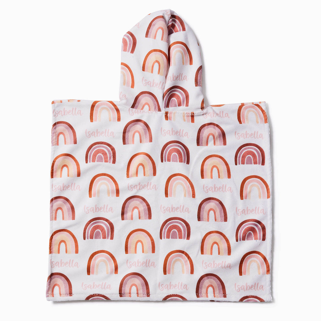 Personalised Hooded Towel - Pink Rainbows - Blankids
