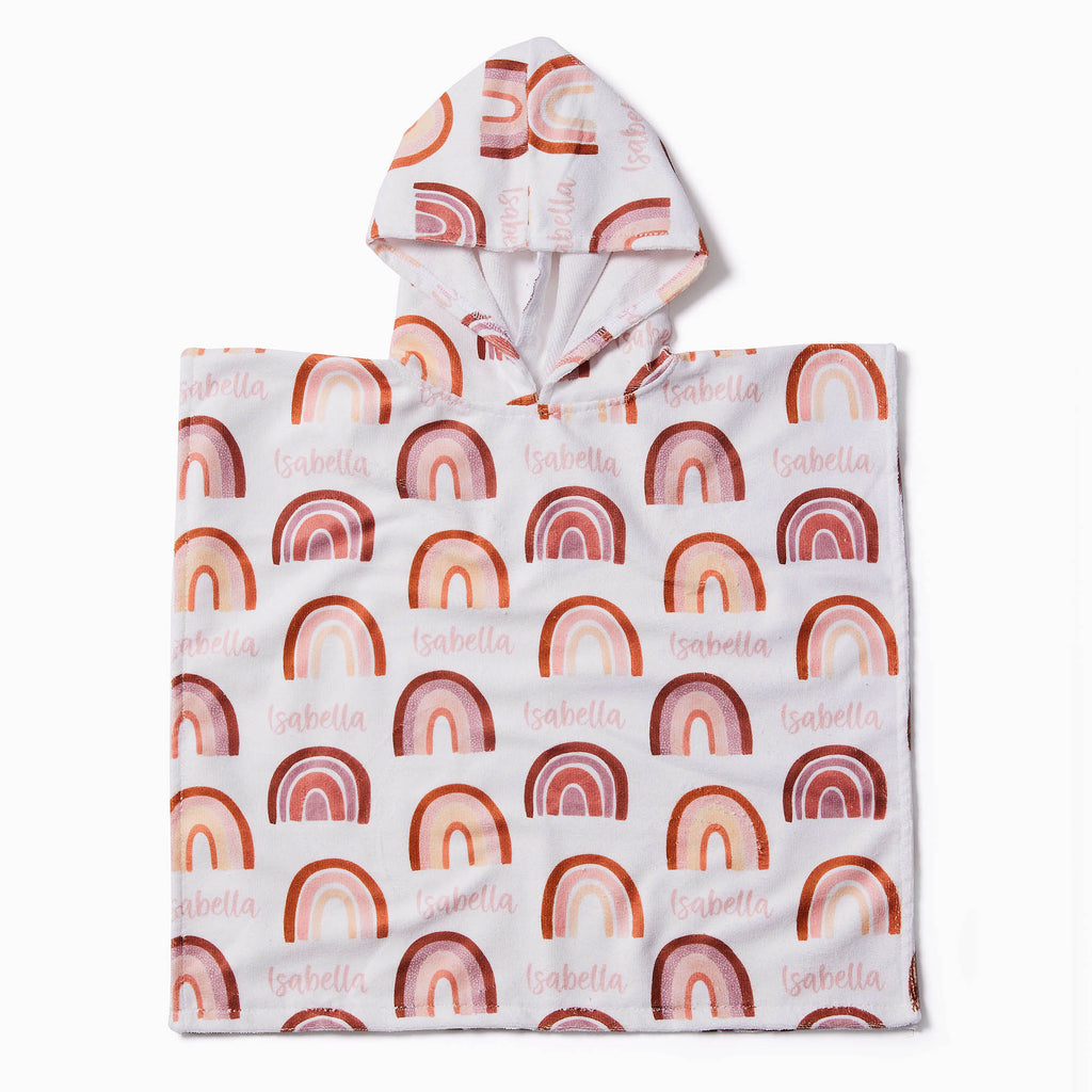 Personalised Hooded Towel - Pink Rainbows - Blankids