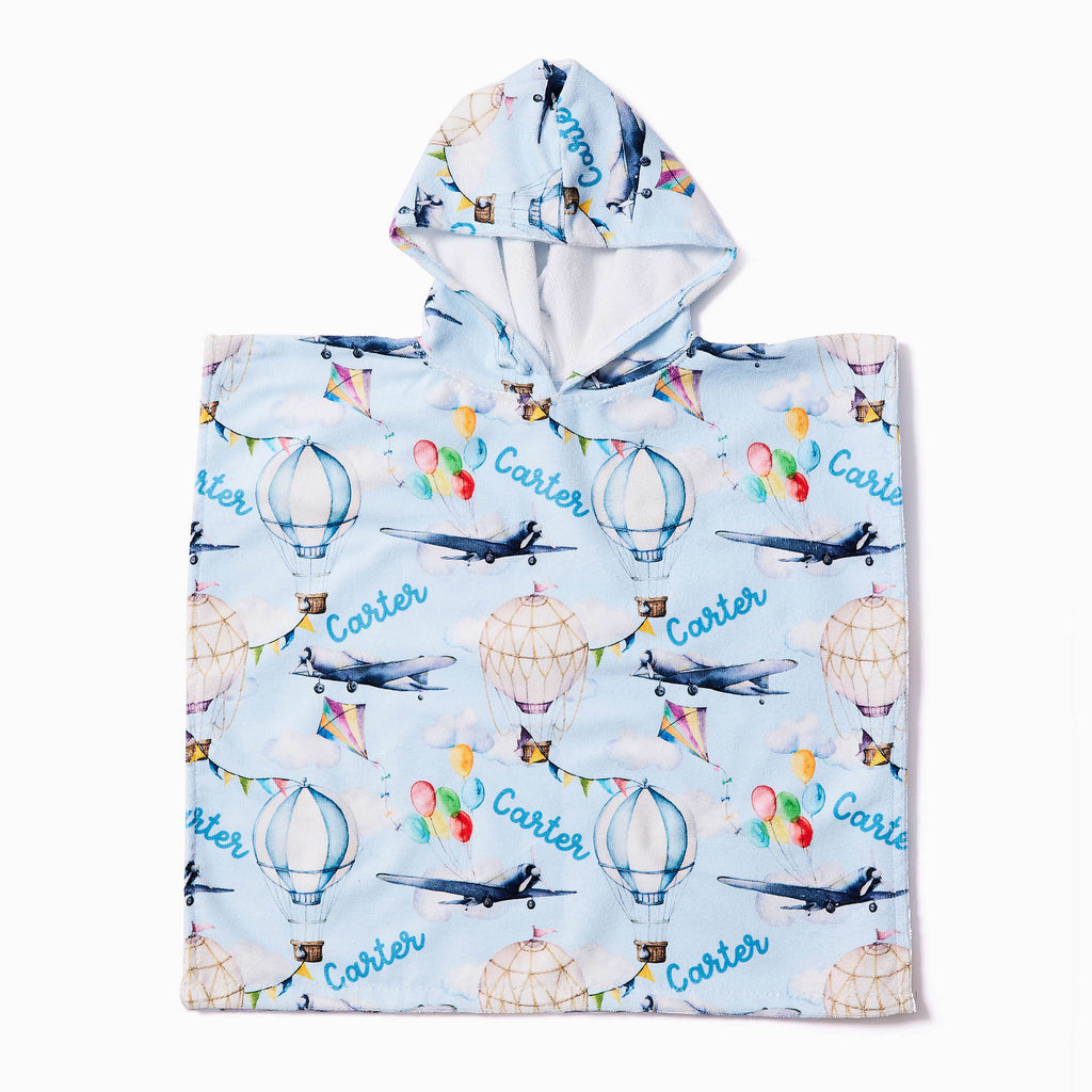 Personalised Hooded Towel - Planes and Hot Air Balloons - Blankids