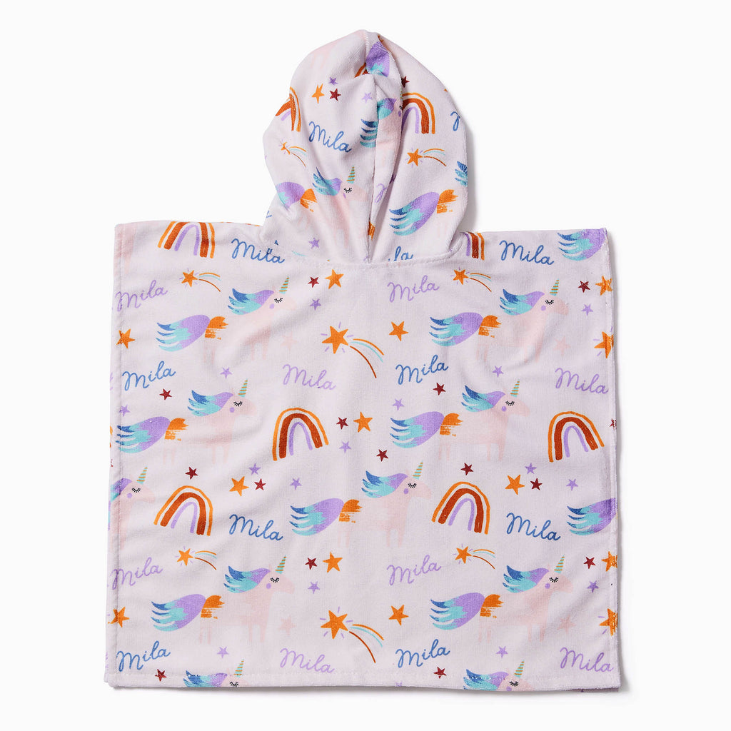 Personalised Hooded Towel - Unicorns and Rainbows - Blankids