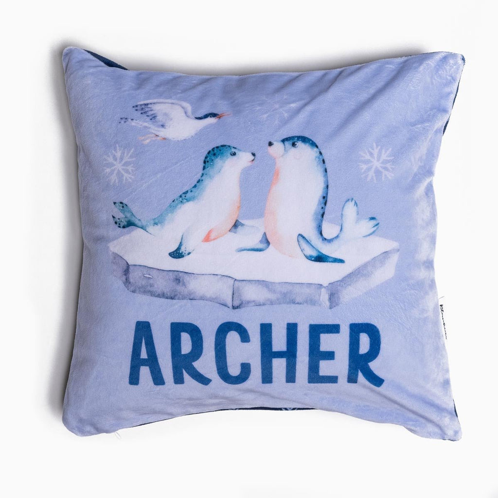 Personalised Name Throw Cushion - Cute Arctic Animals - Blankids