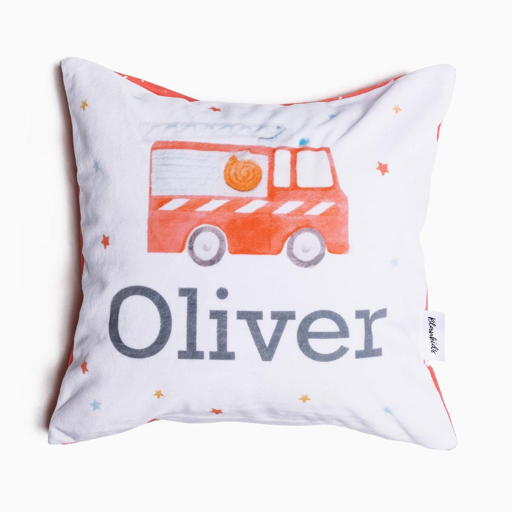 Personalised Name Throw Cushion - Fire Engines - Blankids