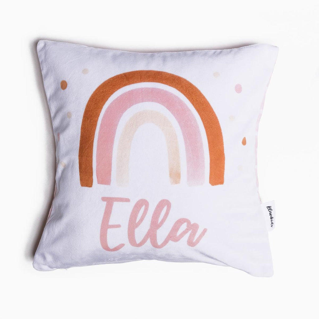 Personalised Name Throw Cushion - Pink Rainbows - Blankids