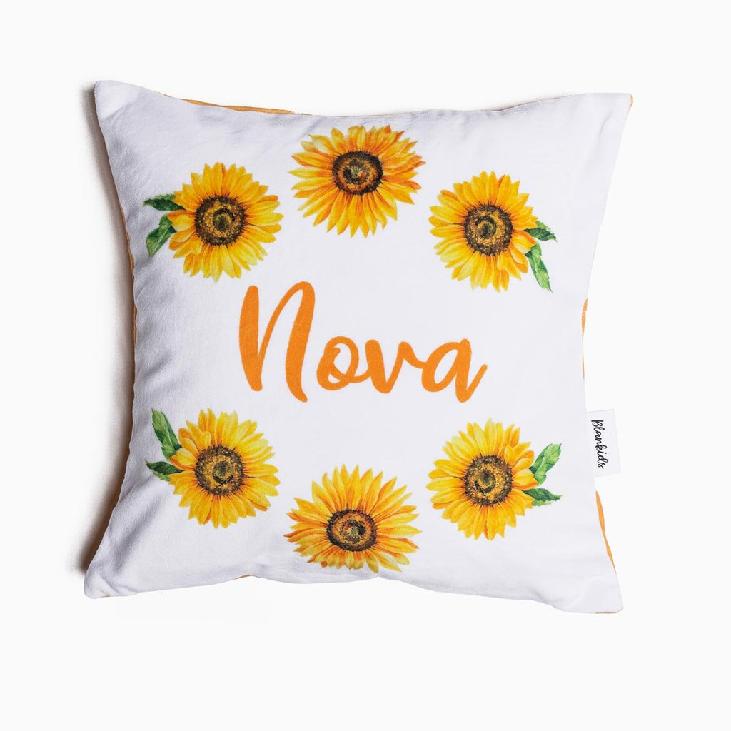 Personalised Name Throw Cushion - Sunflowers - Blankids