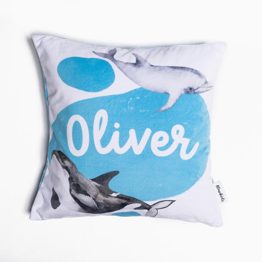 Personalised Name Throw Cushion - Whales - Blankids
